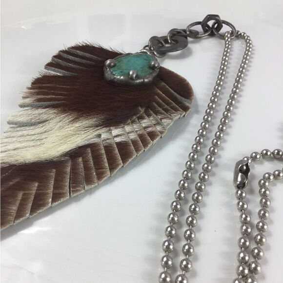 New! FP Turquoise Feather Necklace - Picture 5 of 16